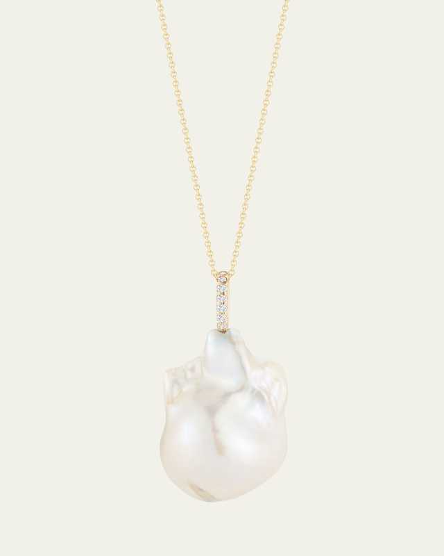 14K Yellow Gold Diamond Baroque Pearl Necklace