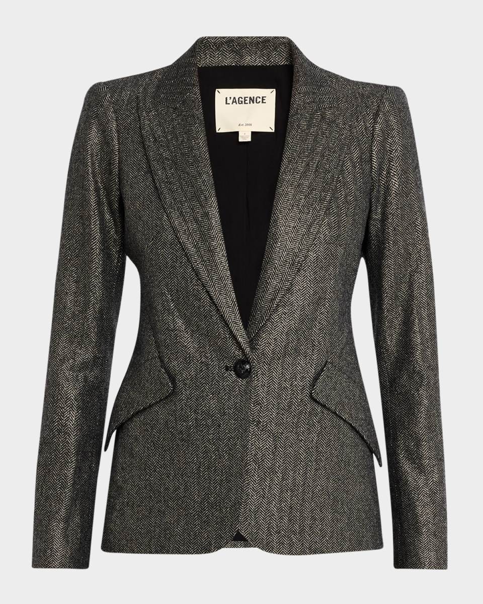 Chamberlain Metallic Herringbone Single-Breasted Blazer