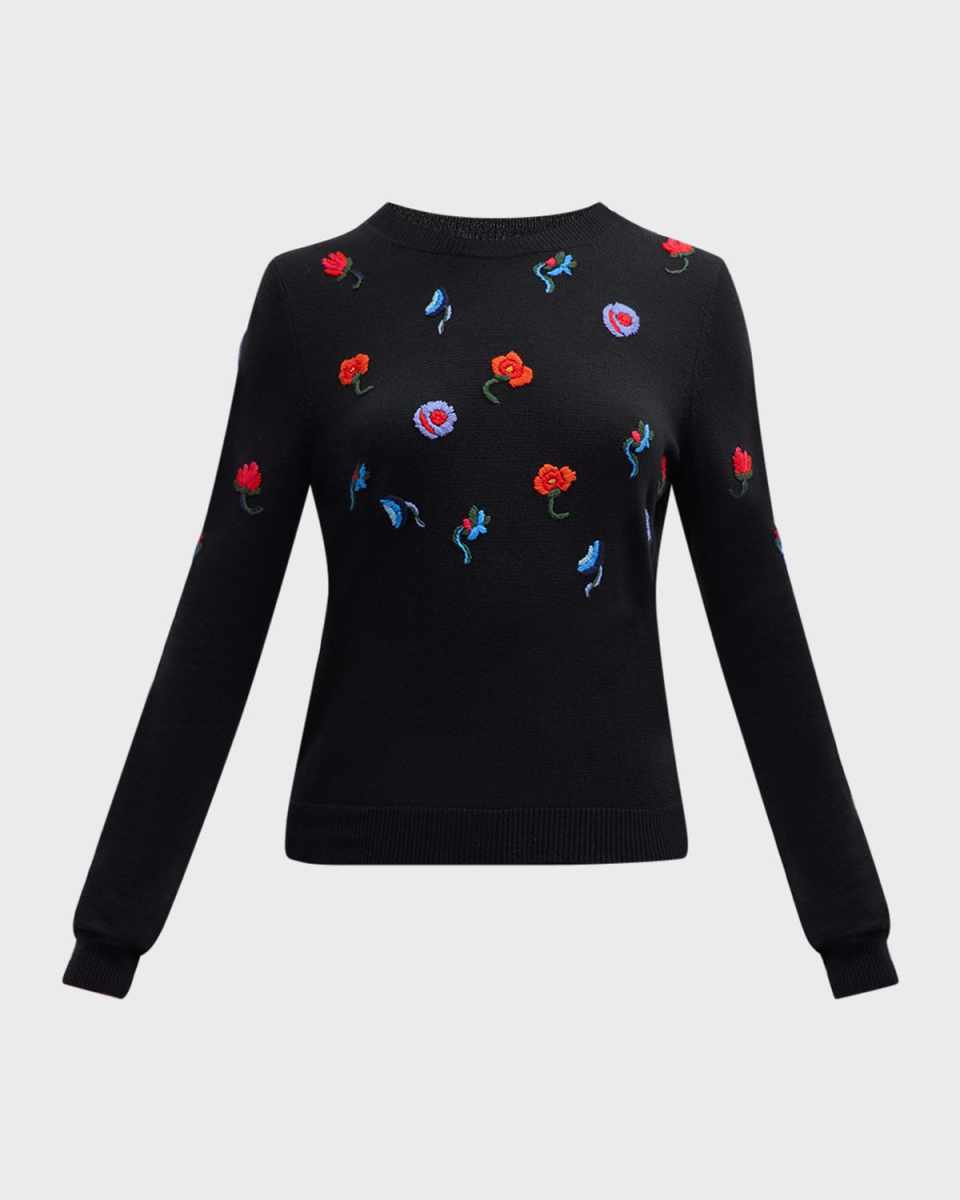 Floral Embroidered Cashmere Crewneck Sweat