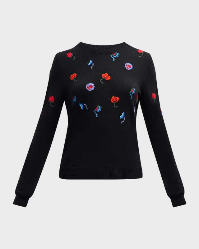 Floral Embroidered Cashmere Crewneck Sweat