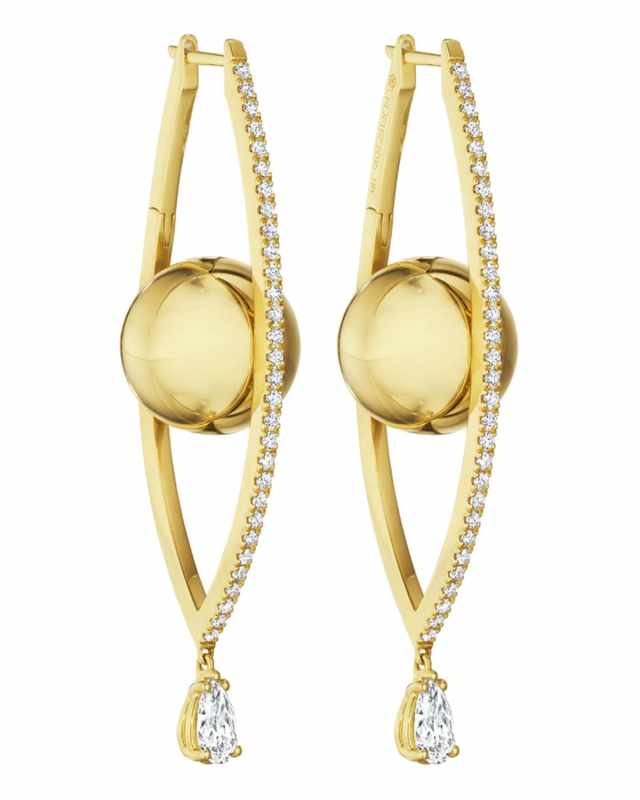 Reflections 18k Gold Large Diamond Evil Eye Hoop Earrings