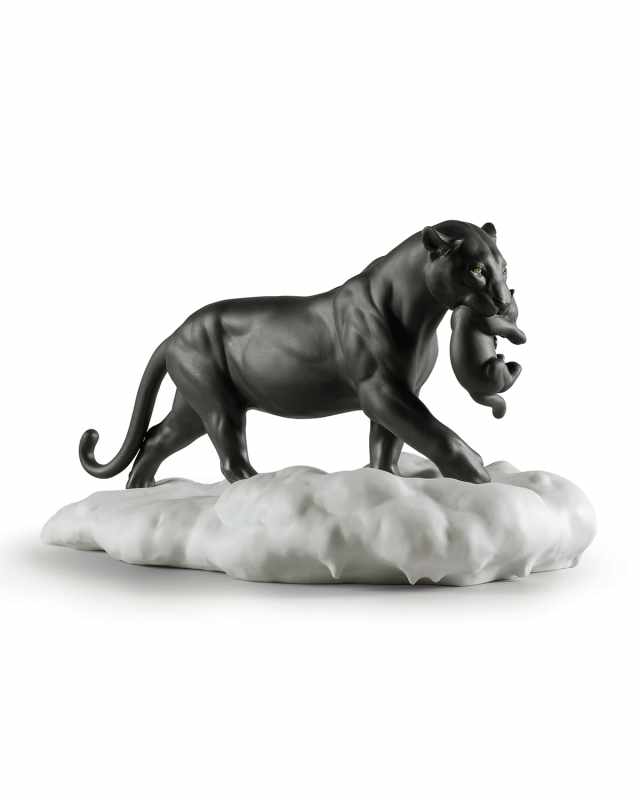 Black Panther with Cub Figurine