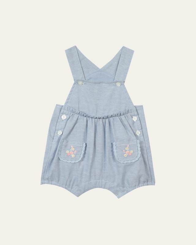 Girl's Floral Embroidered Dungaree, Size Premie-12