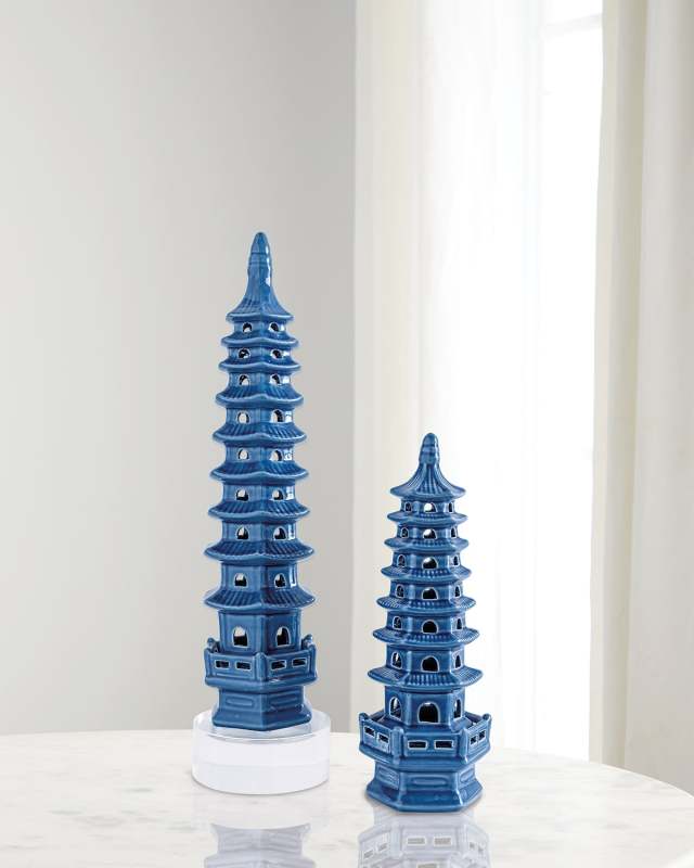 Green Tall Pagoda Table Accents, Set of 2