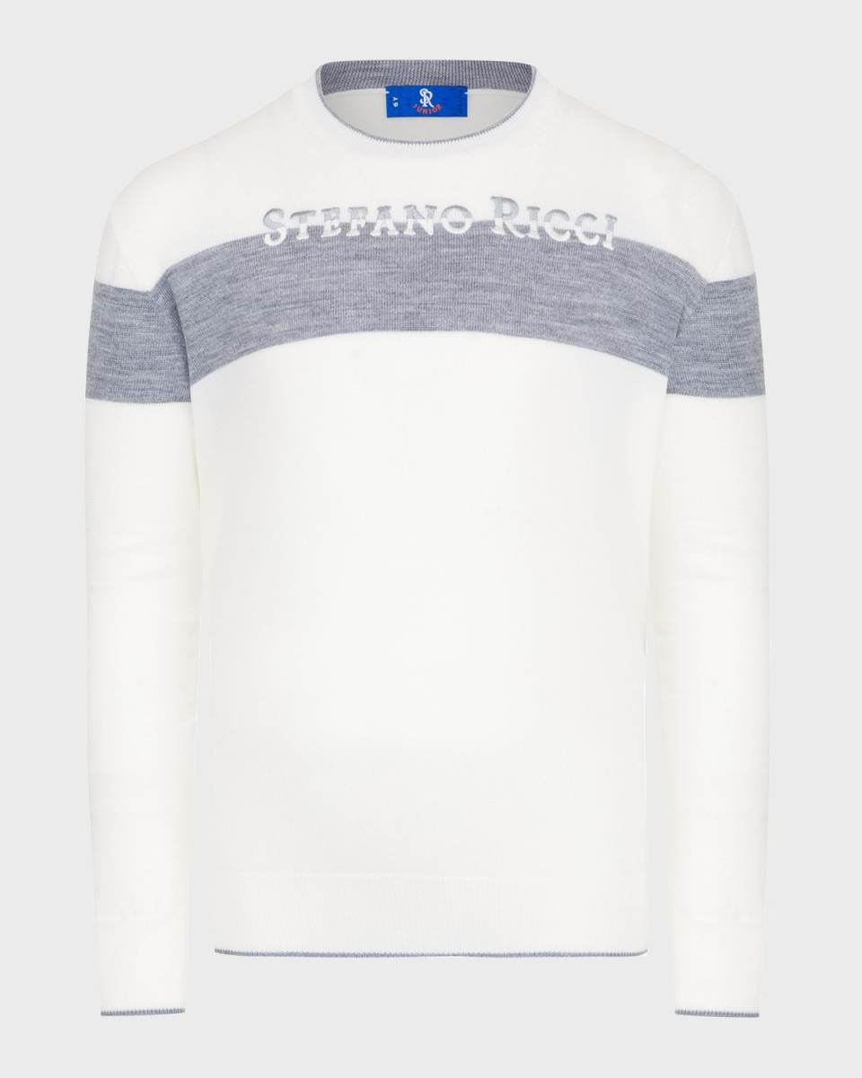 Boy's Logo Embroidered Wool Knit Sweater, Size 4-14