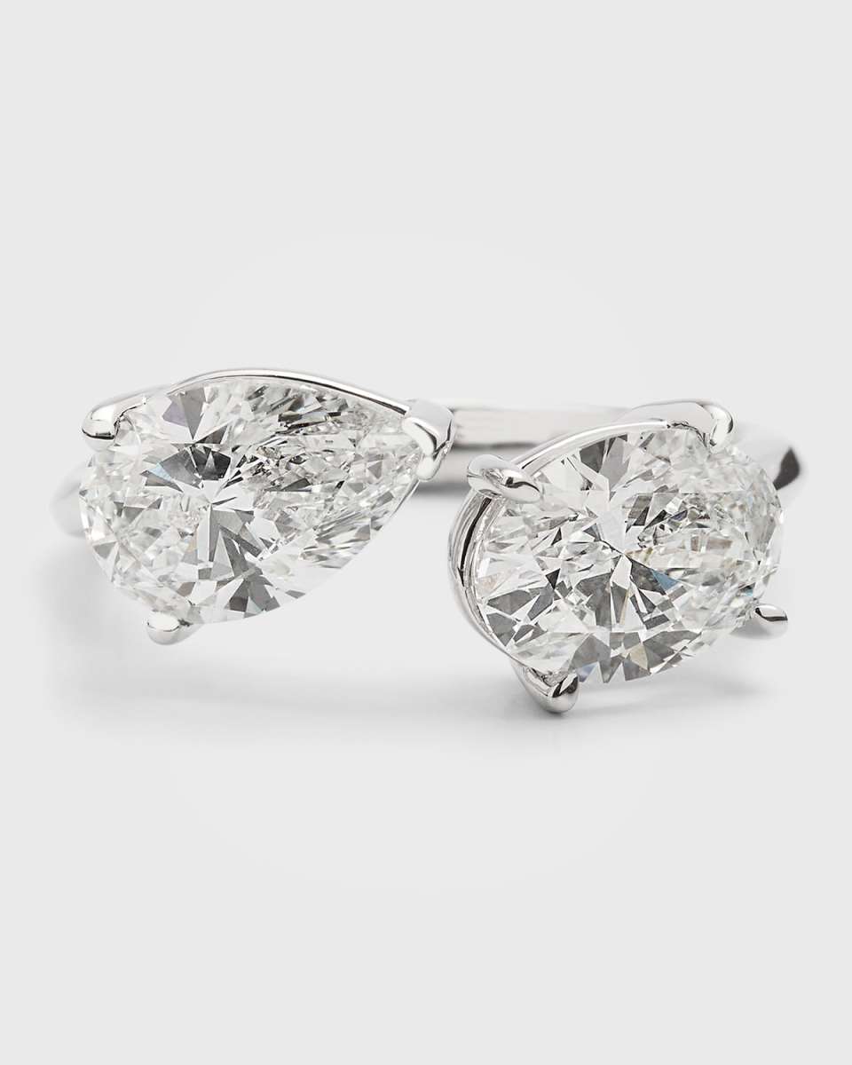 Lab Grown Diamond 18K White Gold Pear-Shape and Oval Bypass Ring, 3.0tcw
