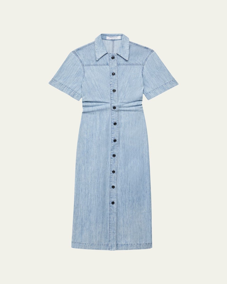Cotton Chambray Bias Midi Shirt Dress