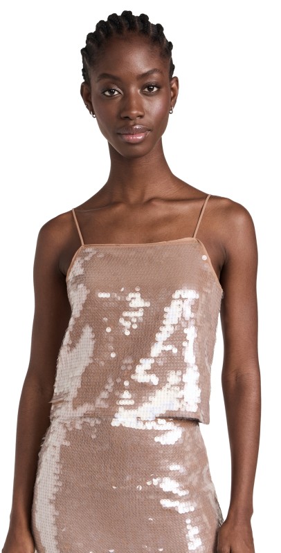 Madewell Sequined Georgette Square Neck Cami Fallen Timber