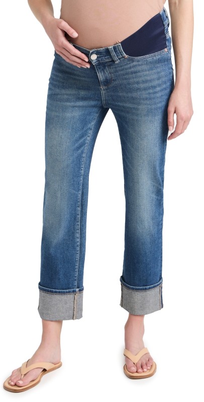 DL1961 Patti Straight Maternity Jeans: High Rise Ankle Hulton Cuffed