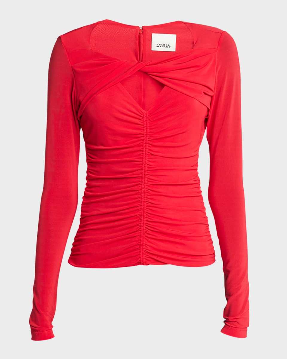 Vandalia Ruched Jersey Long-Sleeve Top
