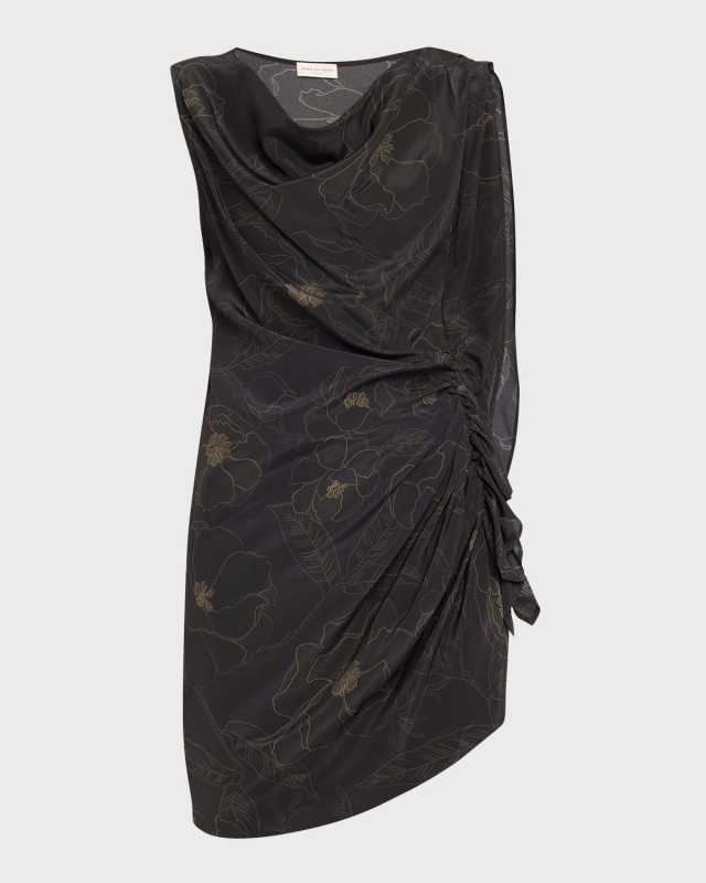 Cinam Floral Ruched Cowl-Neck Silk Blouse