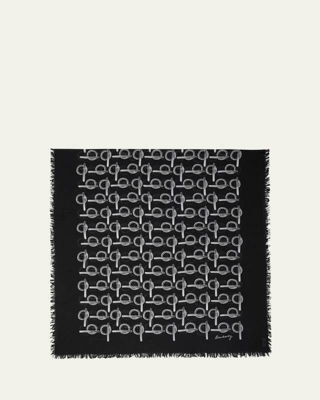 B-Buckle Fringed Wool Scarf