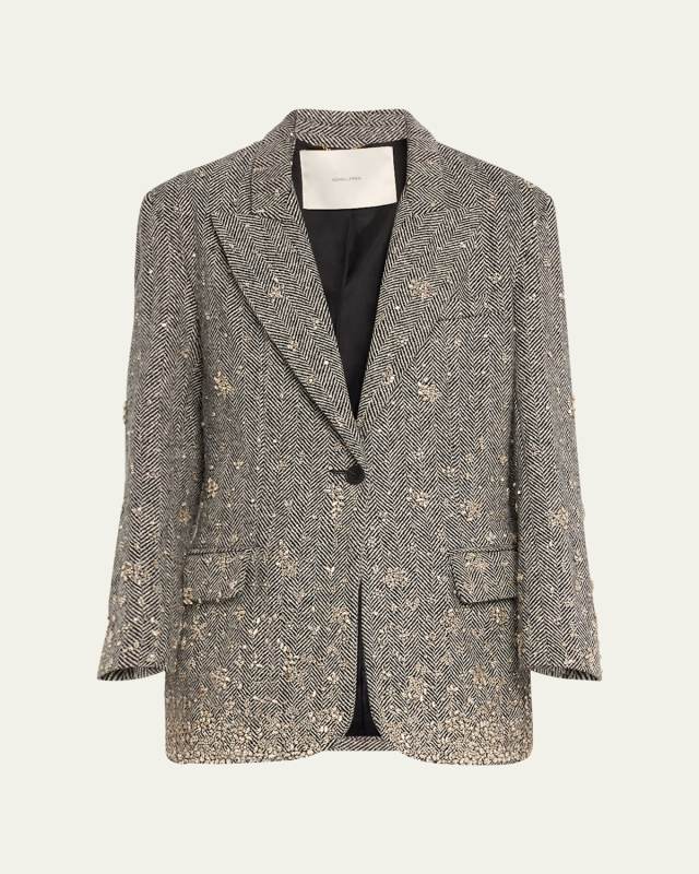 Embroidered Wool Herringbone Tux Jacket