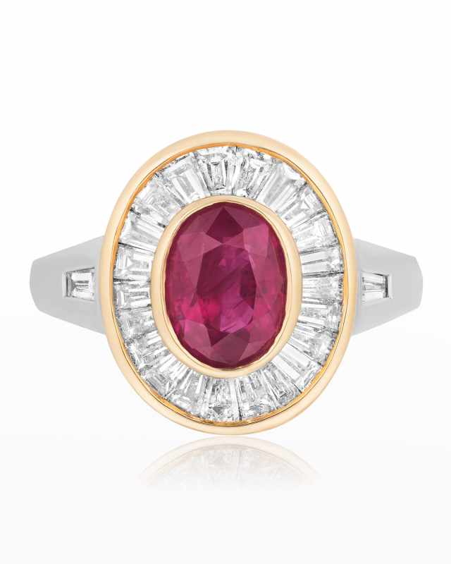 Yellow and White Gold Ruby and Diamond Ring, Size 7