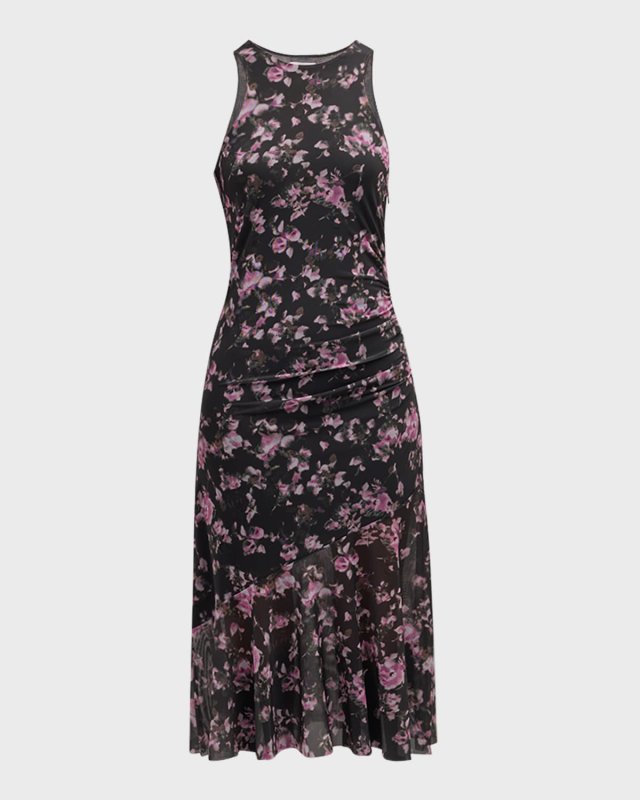 Sleeveless Floral Mesh Midi Dress