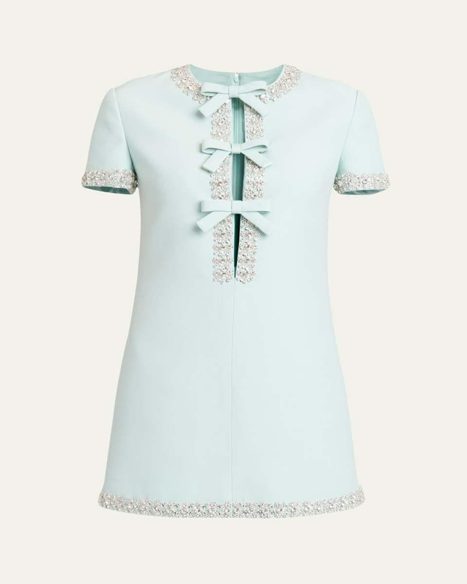 Crystal-Trim Cutout Bow Wool Mini Dress
