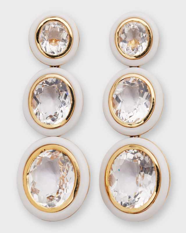 Melange 3-Tier Oval Earrings in 18k Gold with Rock Crystal & Agate