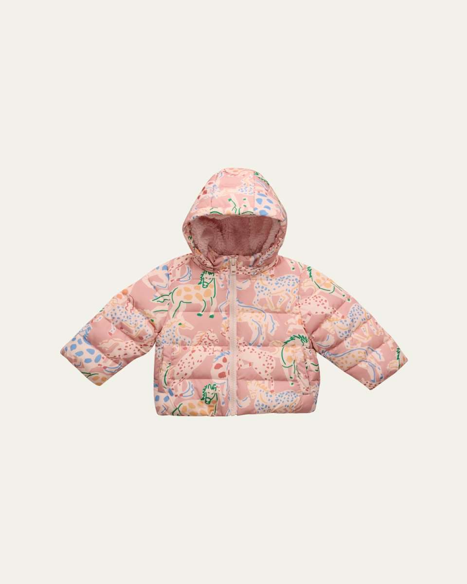 Girl's Prairie Horse-Print Puffer Jacket, Size 3M-3