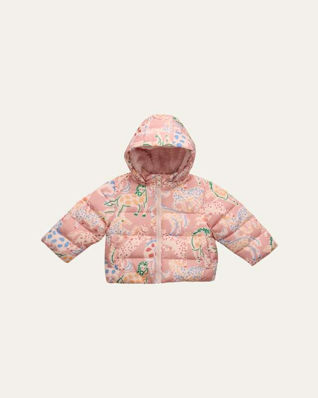 Girl's Prairie Horse-Print Puffer Jacket, Size 3M-3