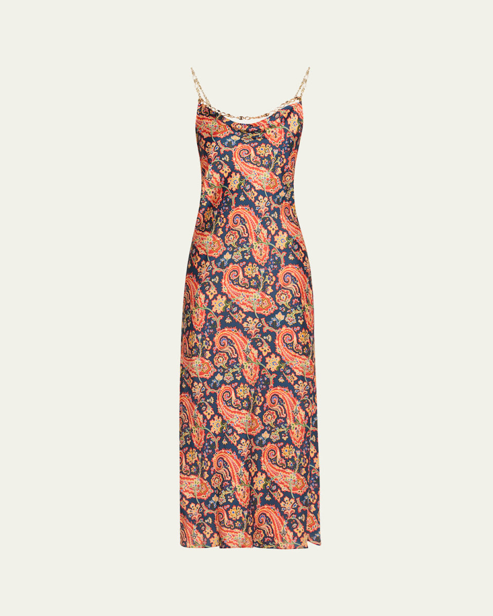 Paisley Print Dress with Chain Detail