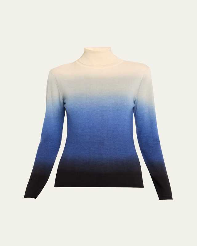 Ombre Print Cashmere Wool Turtleneck Sweater