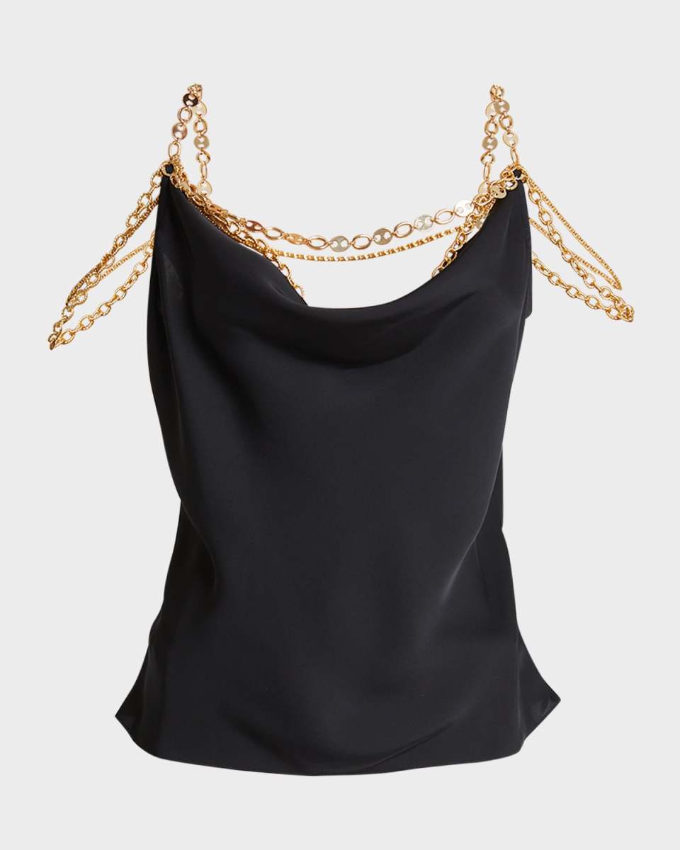 Cowl-Neck Draped Chain Top