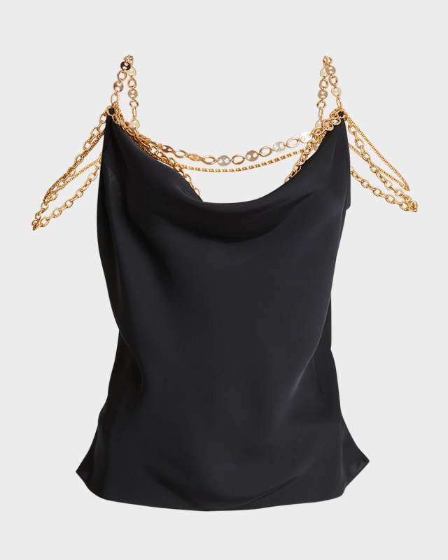 Cowl-Neck Draped Chain Top