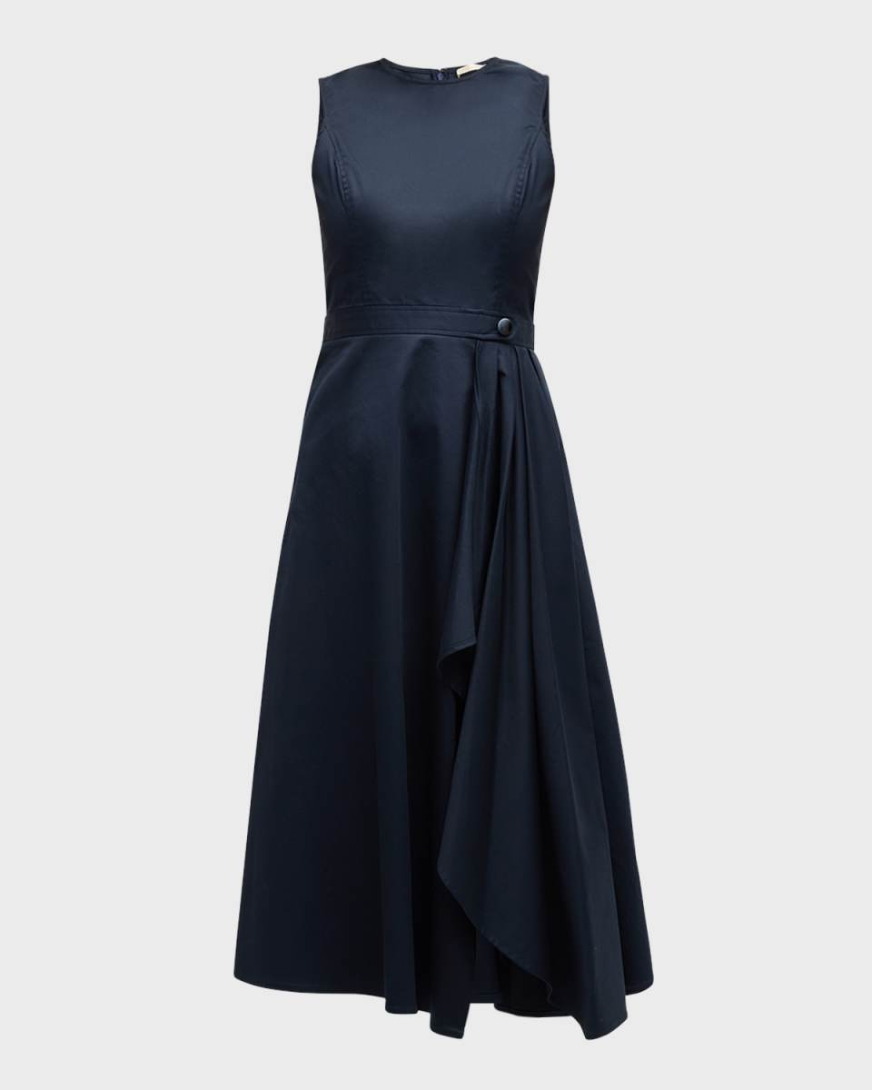 Palmer Pleated Sleeveless A-Line Midi Dress