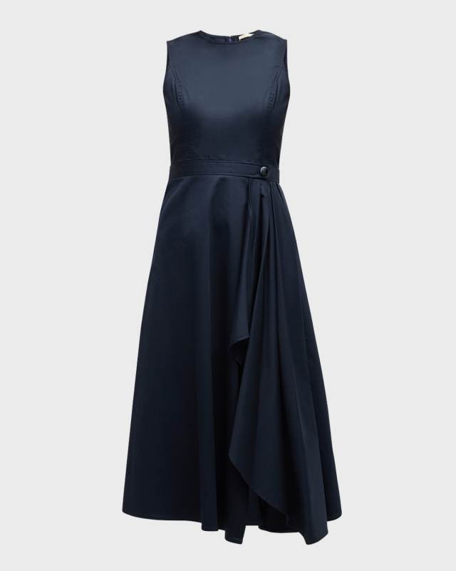 Palmer Pleated Sleeveless A-Line Midi Dress