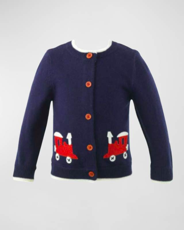 Boy's Train Intarsia Cardigan, Size Newborn-12