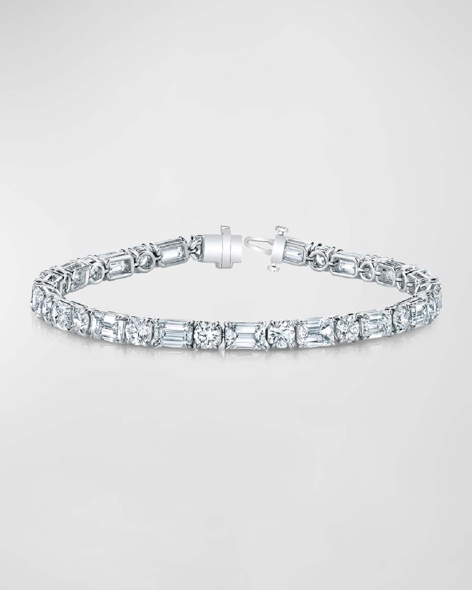 Platinum East-West Alternating Prong-Set Diamond Bracelet, 7.00tcw, 7"L