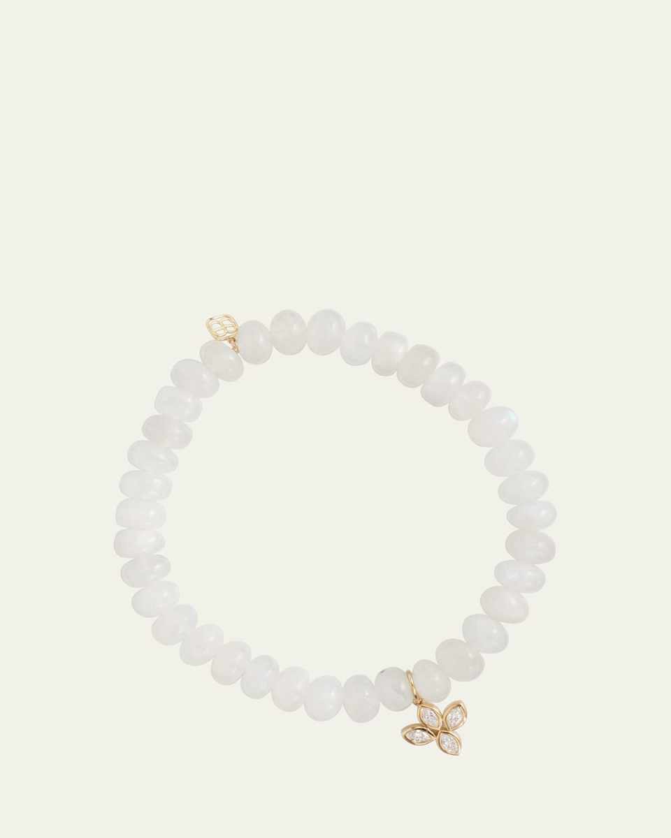 14K Yellow Gold Marquis Diamond Flower Charm Bracelet
