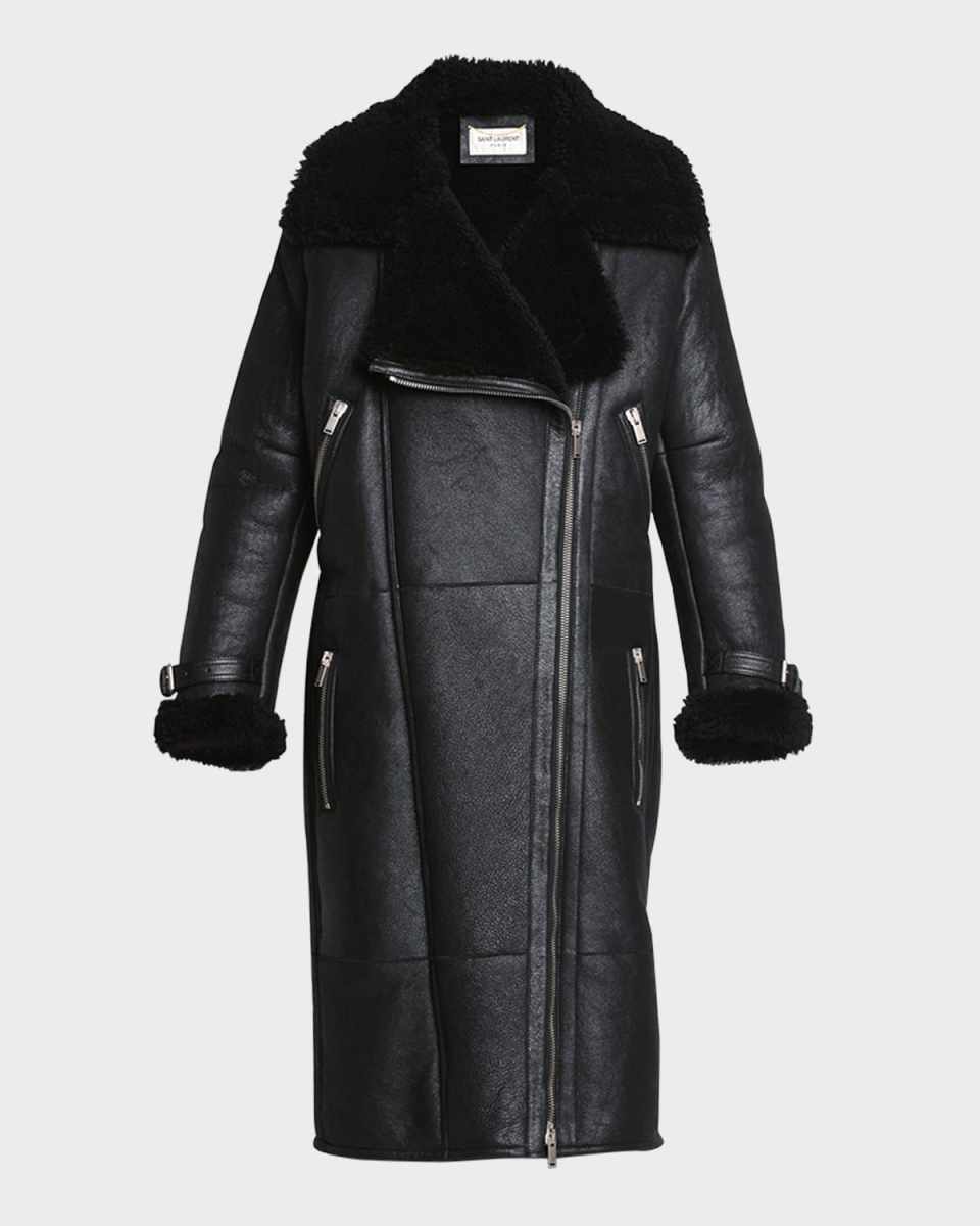 Leather Bombardier Coat with Shearling Lining
