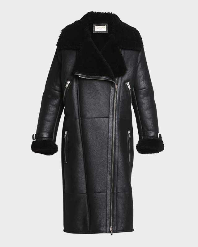 Leather Bombardier Coat with Shearling Lining