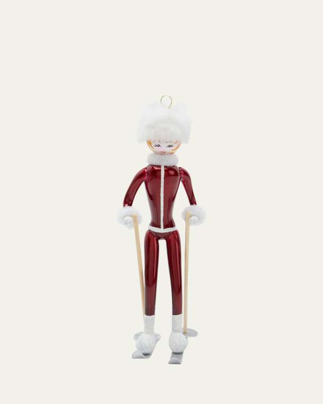 Skier With Faux Fur Hat Ornament