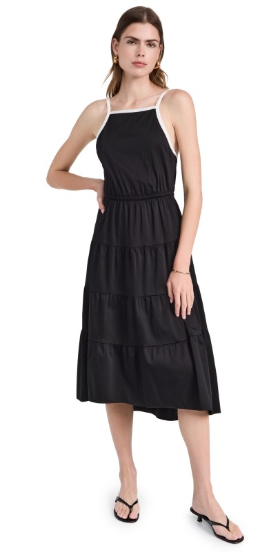 alice + olivia Hartley Gathered Midi Dress Black/Off White