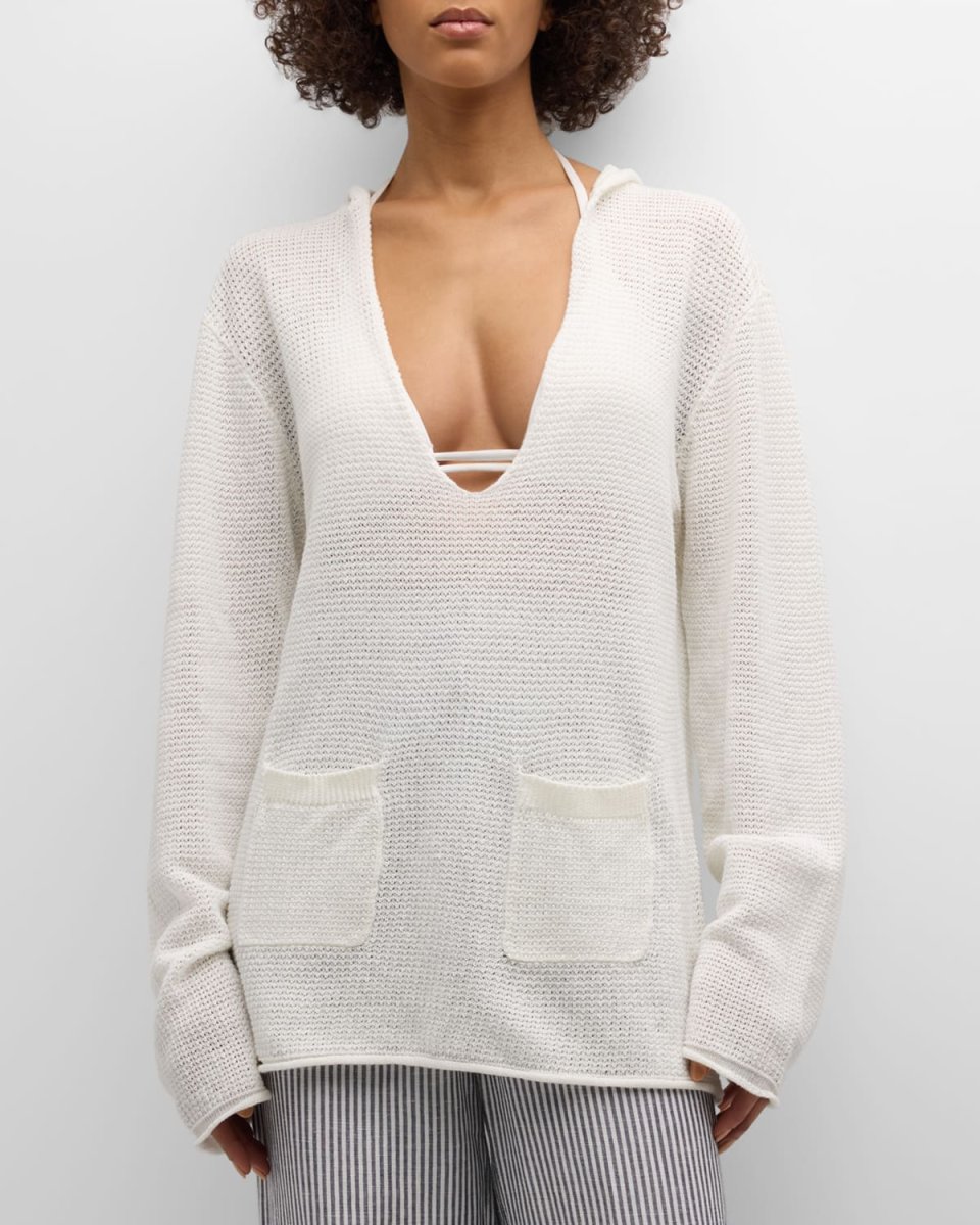 Linen Knit V-Neck Hoodie