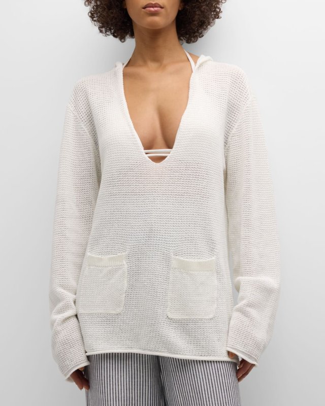 Linen Knit V-Neck Hoodie