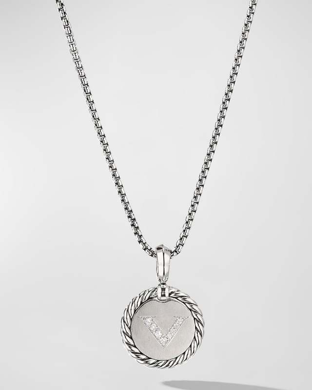 18mm Initial Cable Collectibles Charm Necklace with Diamonds in Silver