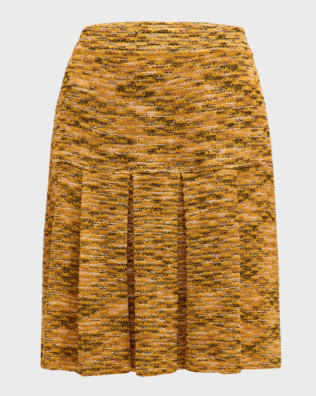 Pleated A-Line Tweed Knit Mini Skirt