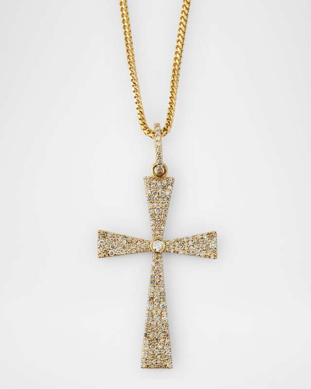 14K Yellow Gold Diamond Cobblestone Cross Pendant Necklace