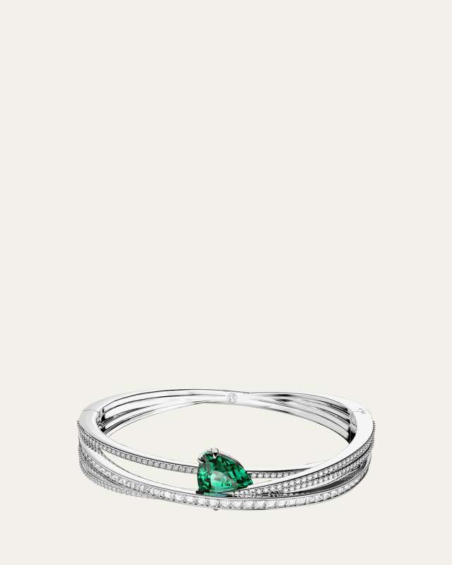 Hyperbola Mix-Cut Crystal Pave Bangle Bracelet with Pear-Cut Green Crystal