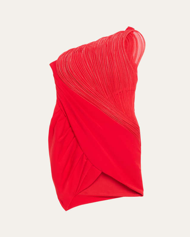 One-Shoulder Structured Drape Mini Dress