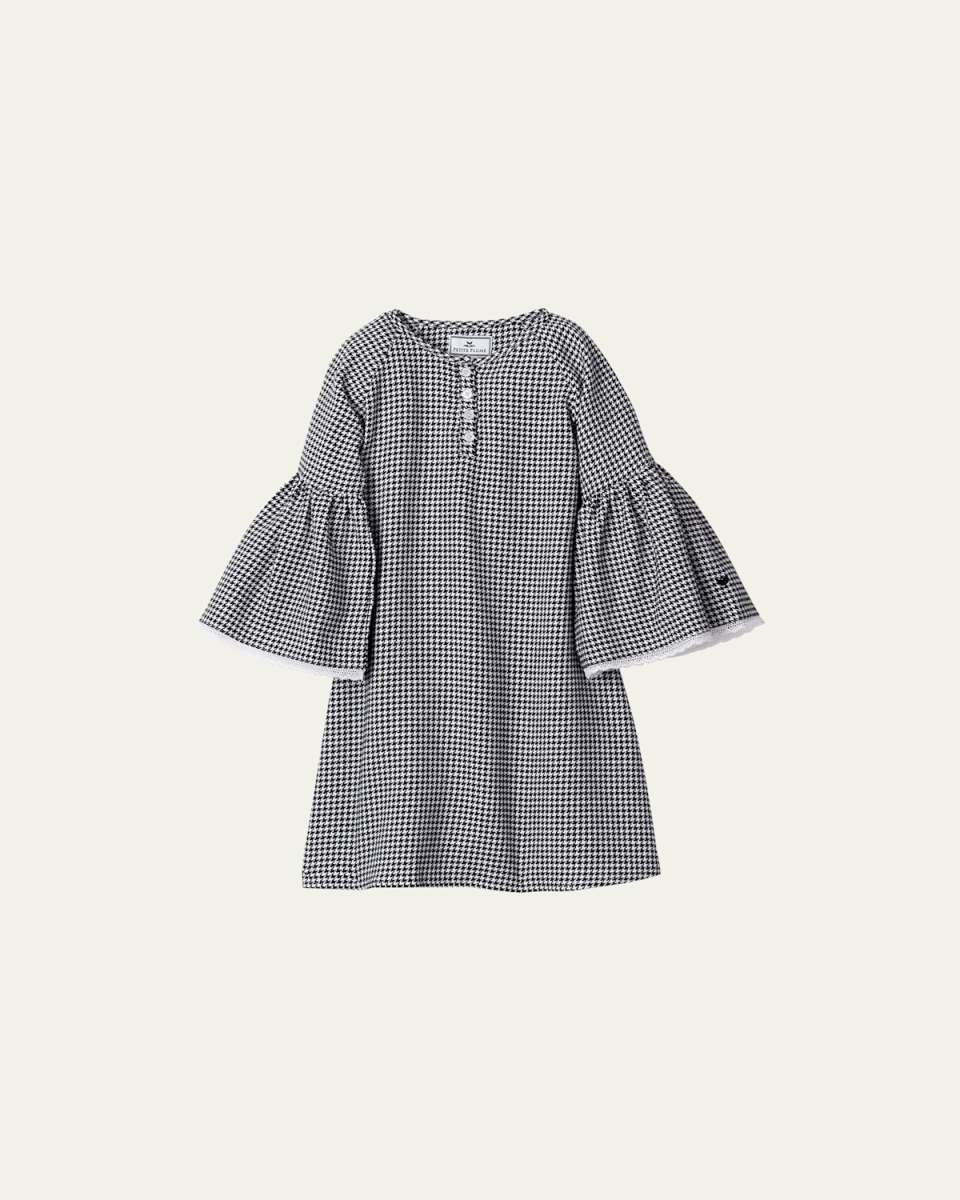 Girl's Seraphine Houndstooth Lace-Trim Nightgown, Size 6M-14