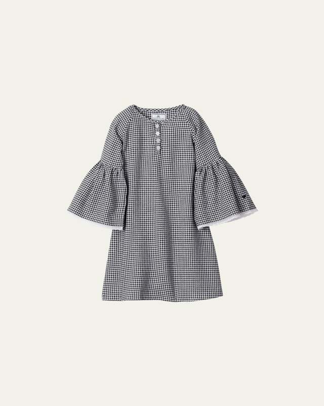 Girl's Seraphine Houndstooth Lace-Trim Nightgown, Size 6M-14