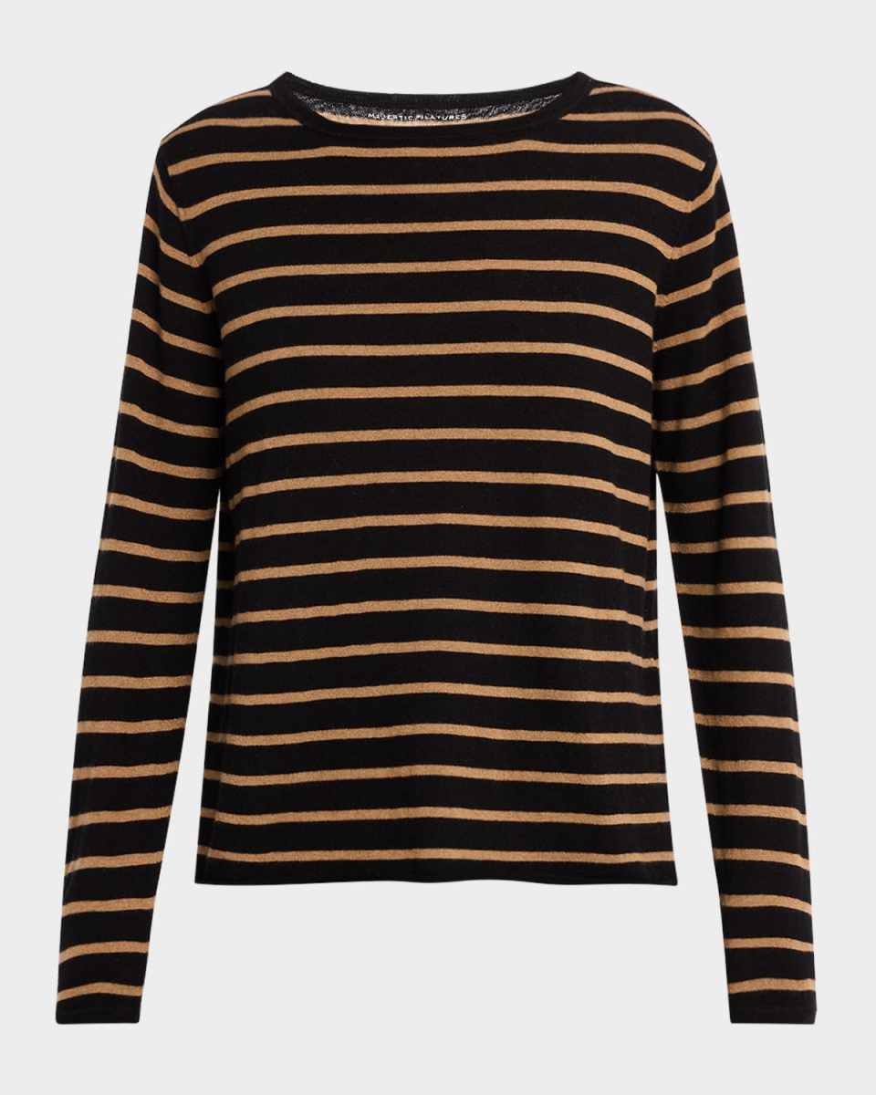 Cashmere Long-Sleeve Striped Crewneck Sweater