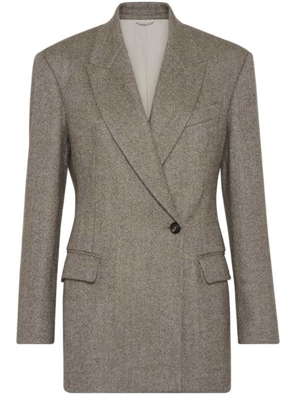 double-breasted herringbone blazer