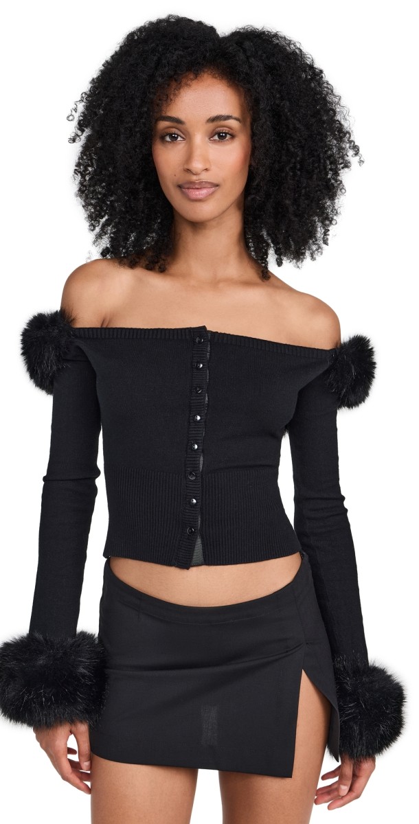 GUIZIO Faux Fur Cardigan Black