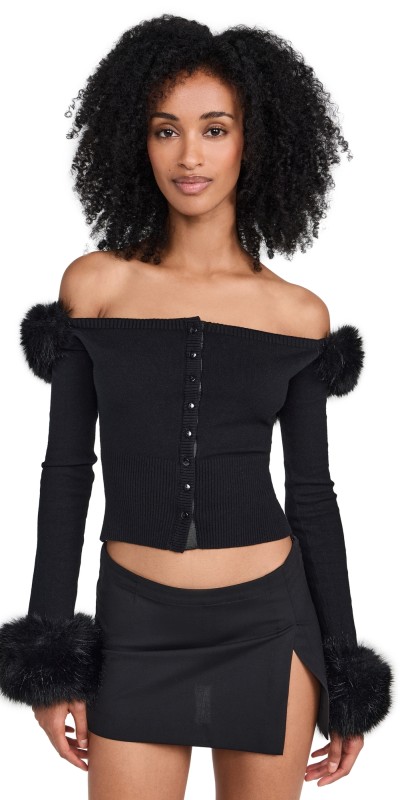 GUIZIO Faux Fur Cardigan Black