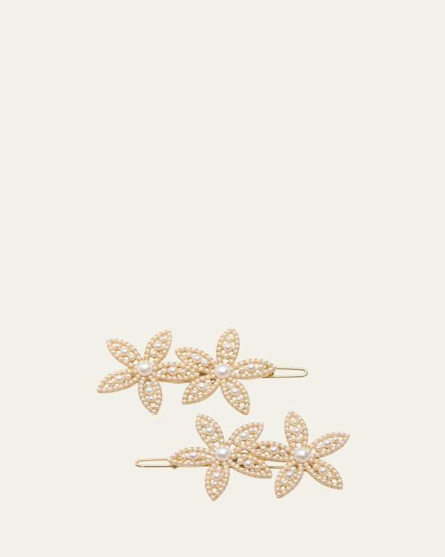 Pearly Flower Barrettes, Set of 2